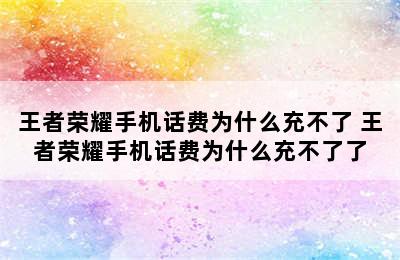 王者荣耀手机话费为什么充不了 王者荣耀手机话费为什么充不了了